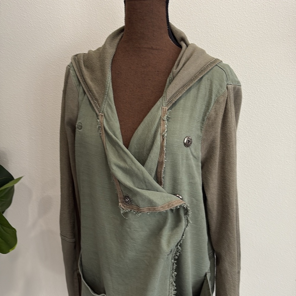 Free People Hooded Snap Draped Cardigan Jacket Size M Linen French Terry Mix - Picture 14 of 15